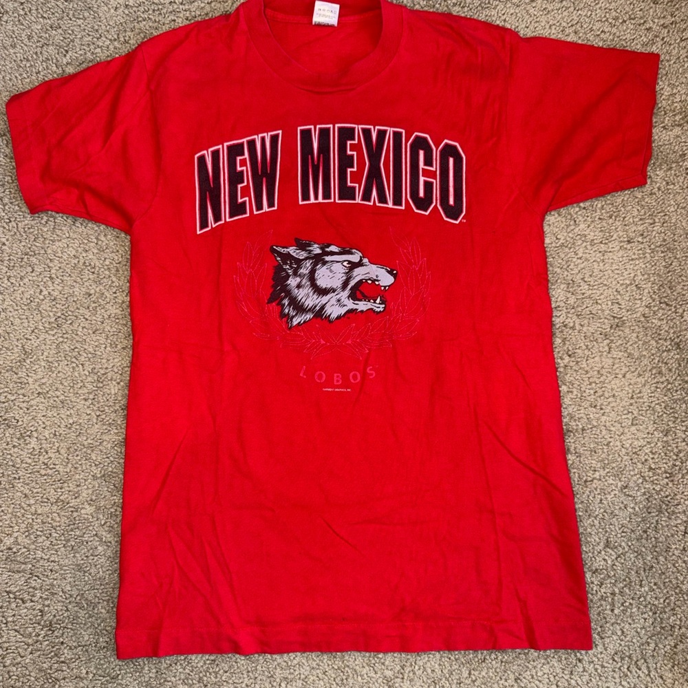 Vintage Fruit of the Loom New Mexico Lobos Red Graphic Tee Size L